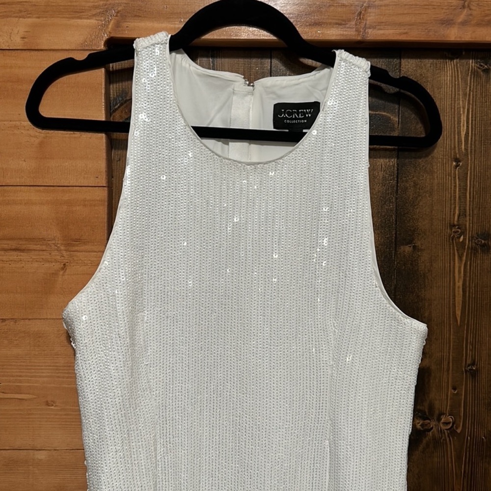 J.Crew Collection Fringe-Trim Sequin Sheath Dress in White - Picture 5 of 14